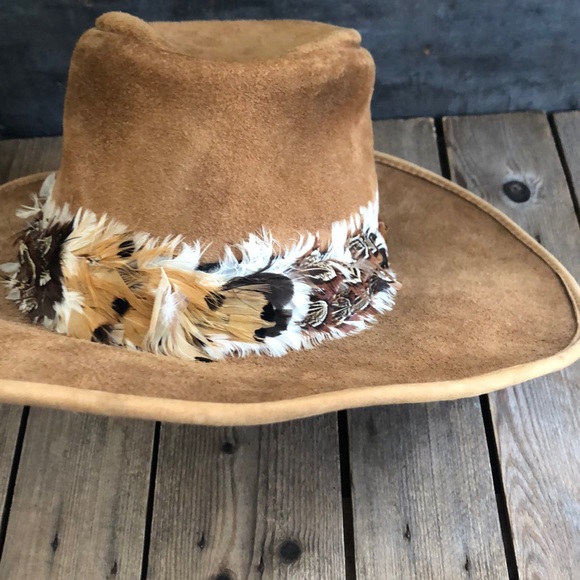 Vintage Southwestern Suede Feathered Cowboy Hat - Picture 3 of 6